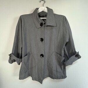 Staples USA Women's Button Front Checkered 3/4 Sleeve Blouse Black/White Medium